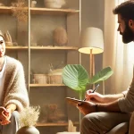 Dall·e 2025 03 24 04.25.51 a modern therapy session in a warm, welcoming space. a therapist and client are engaged in a relaxed, meaningful conversation in a cozy, softly lit ro